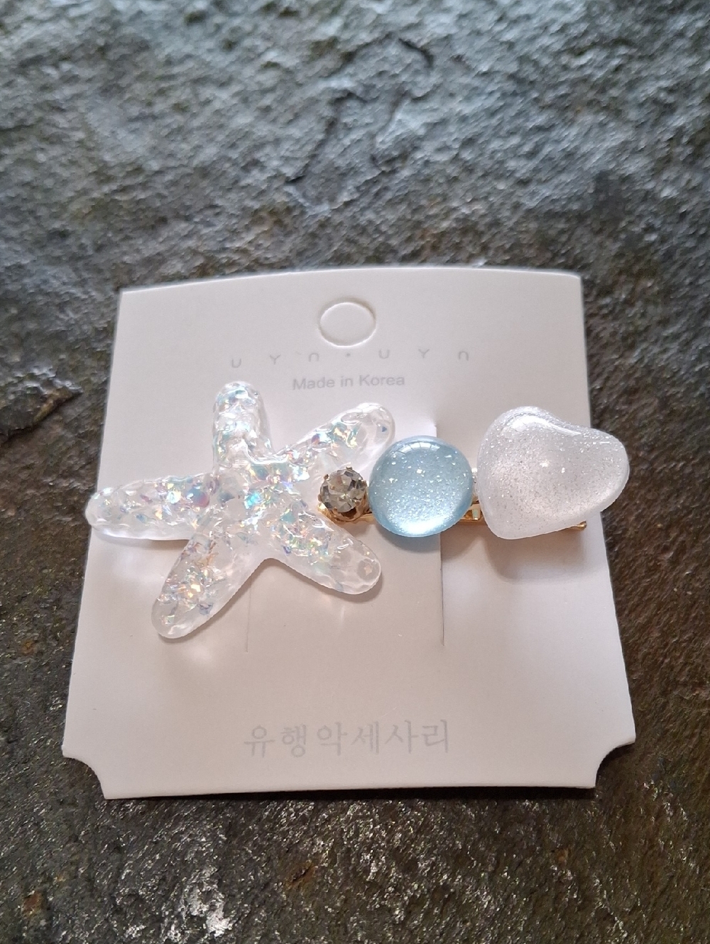 Clear Iridescent Starfish & Pastel Blue Heart Hair Clip